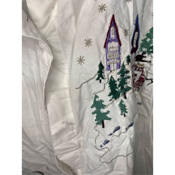 Vintage Christmas scene white button down shirt, 4X - Picture 3 of 3